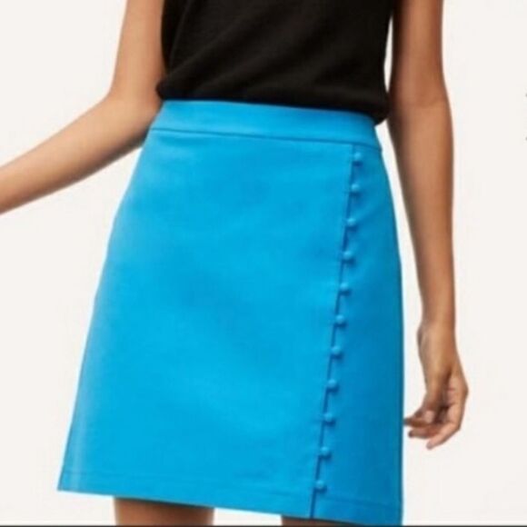 NWOT Loft Bright Blue Size Button Down Skirt Size 6 - Picture 2 of 13